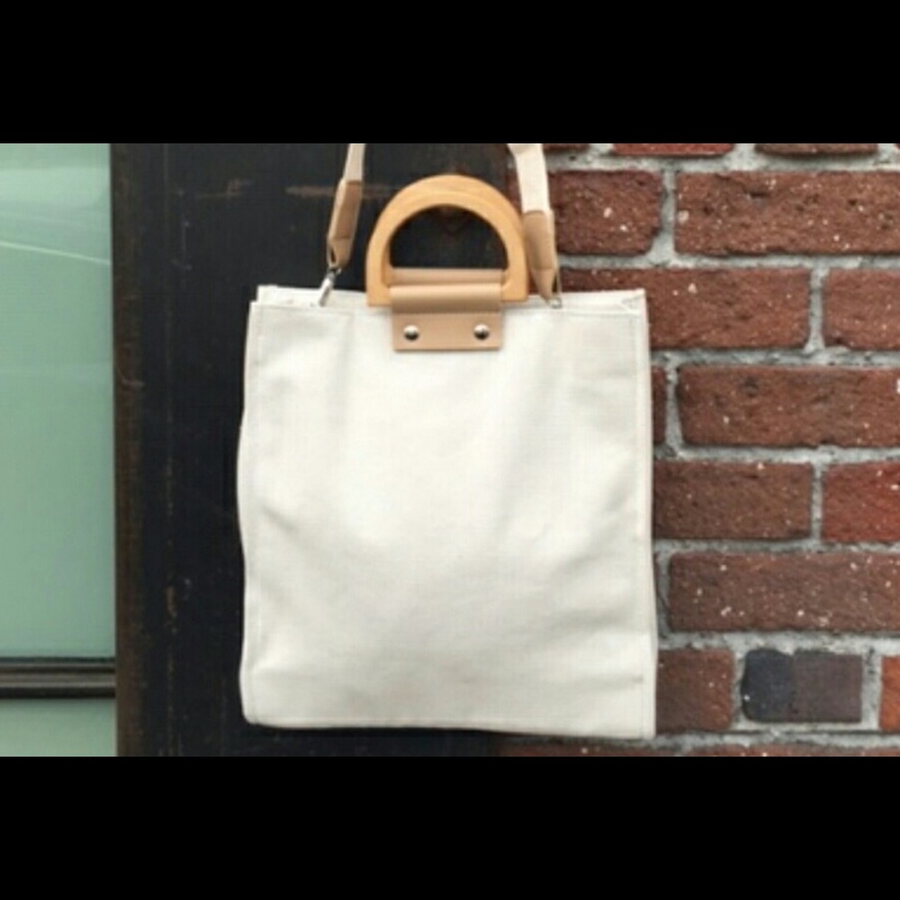 Sporty Thick Wooden Handle Canvas Tote Bag